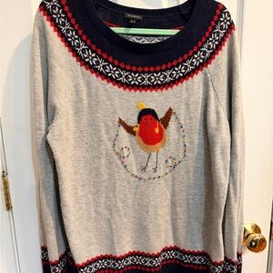 Women’s Talbots Gray Crewneck Sweater with Red Robin Motif Size XL
